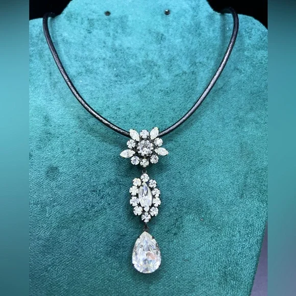 CZ dangle clear rhinestone multi-shaped Antique looking Custom made 16” Necklace - Picture 1 of 11